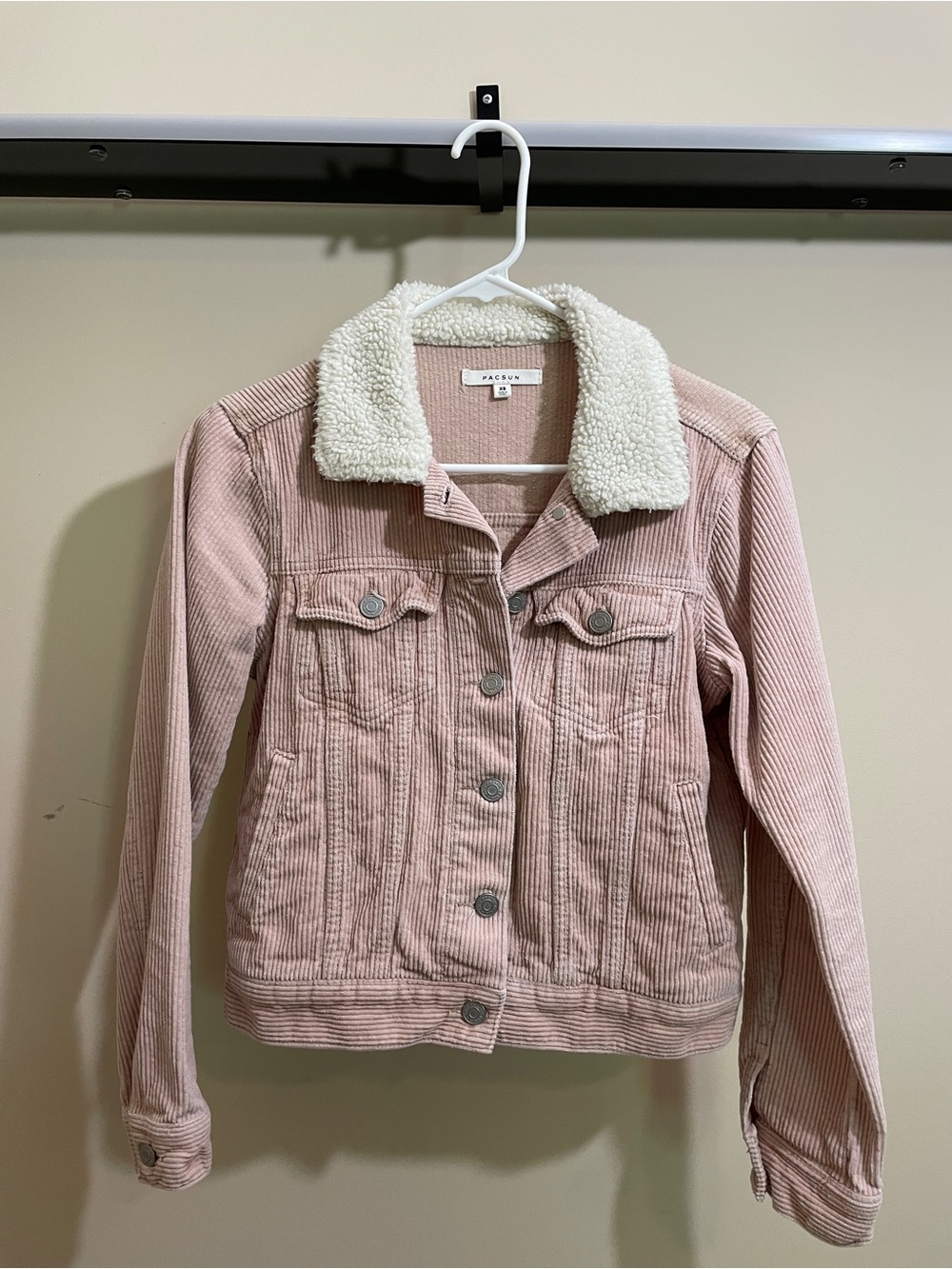 PacSun Blush Pink Ribbed Sherpa-Trim Jacket
